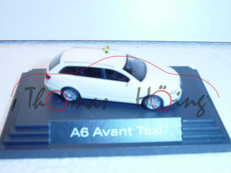 Audi A6 Avant Taxi, Mj 2004, hellelfenbein, Sockeldruck A6 Avant Taxi, Busch, 1:87, Werbeschachtel