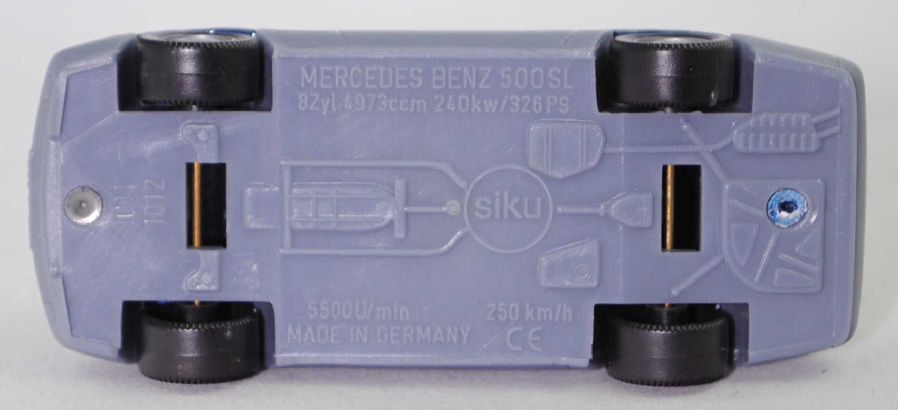 00002 Mercedes-Benz 500 SL mit Verdeck (Hardtop) (R 129, Modell 1989-1992), saphirblau/fehgrau, Scheibe seitlich unlackiert, Heckklappe ohne Stern, Germ, B7, SIKU, 1:55, m