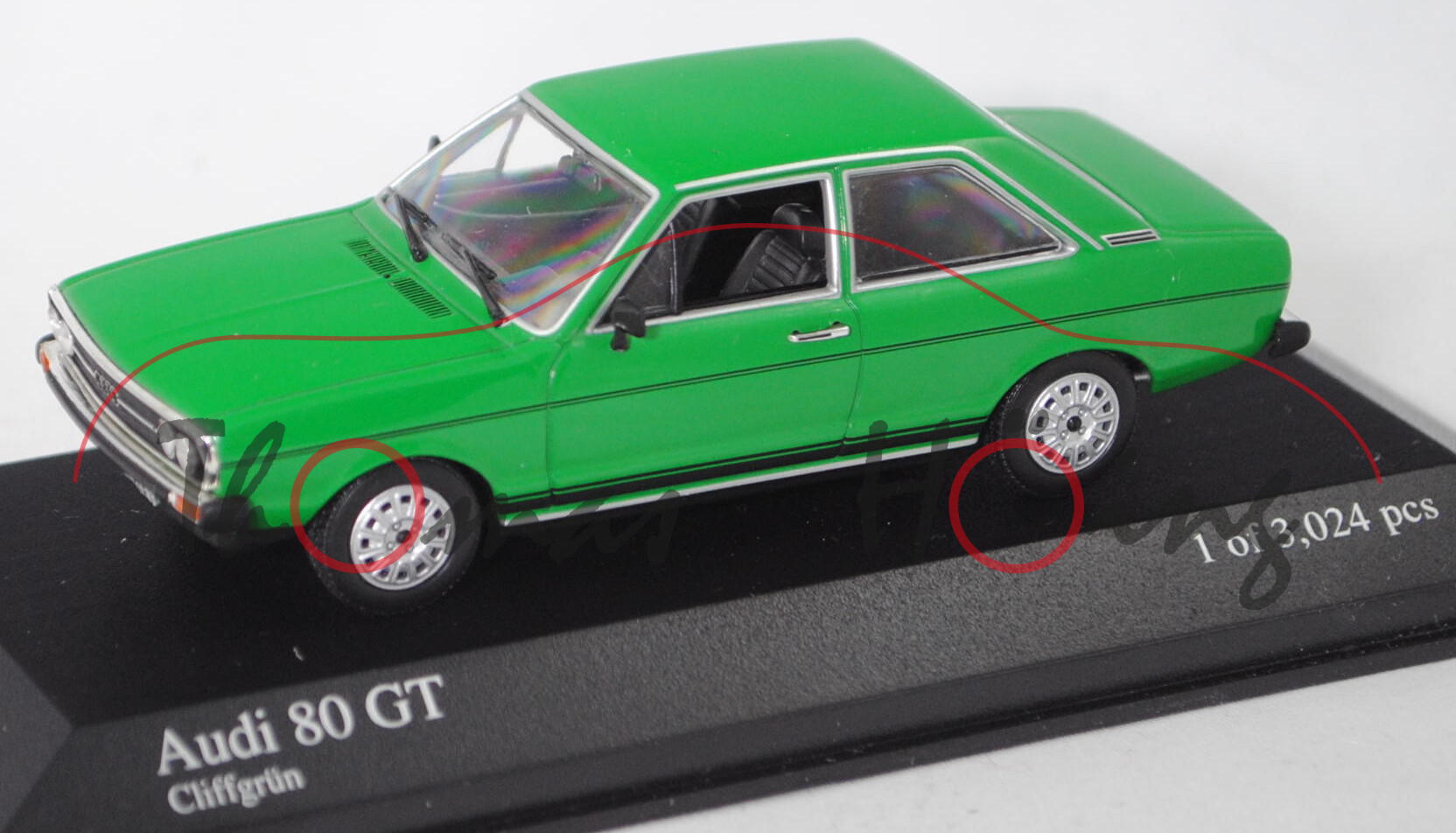 Audi 80 GT (B1, Typ 80, Modell 1974-1975), cliffgrün (Lacknummer L61A), Minichamps, 1:43, PC-Box