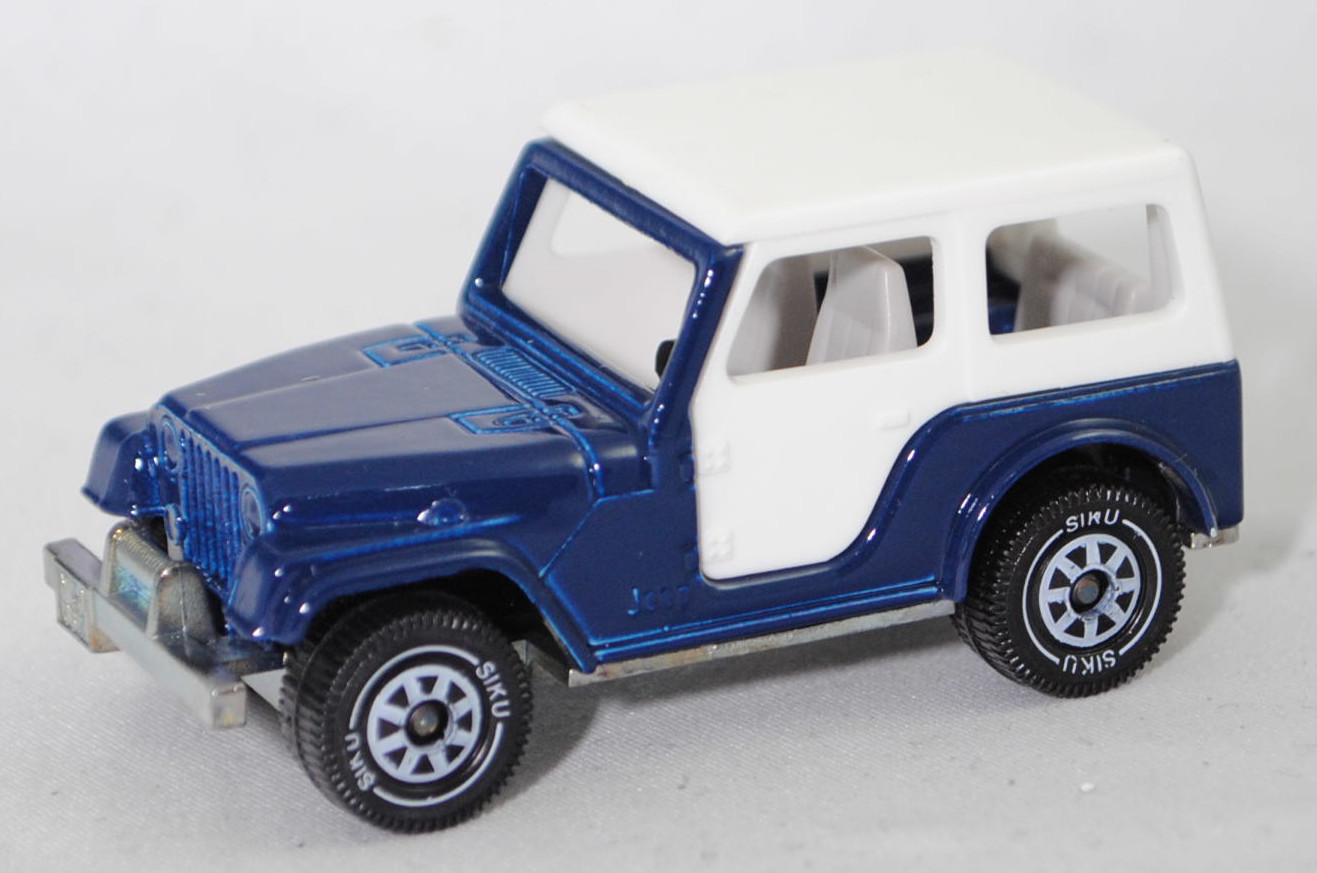 00007 Jeep CJ-5 2.5L (5. Generation, Modell 1979-1983) mit Fiberglas Hardtop (von Siku als Jeep CJ-7 bezeichnet), saphirblau, innen lichtgrau, mit CE-Zeichen, B5, SIKU, 1:55, m
