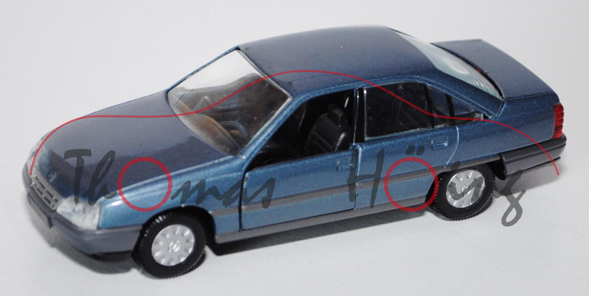 Opel Omega (Typ A1, Viertürer, Stufenheck), Modell 1986-1990, monacoblau metallic, Türen + Heckklapp