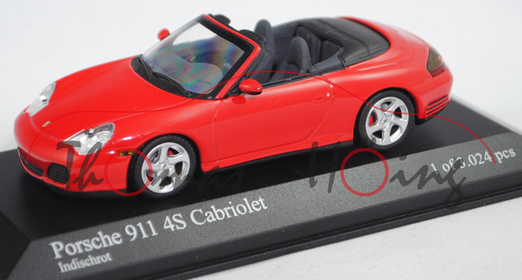 Porsche 911 Carrera 4S Cabriolet (Typ 996/2, Modell 2003-2005), indischrot, Minichamps, 1:43, PC-Box