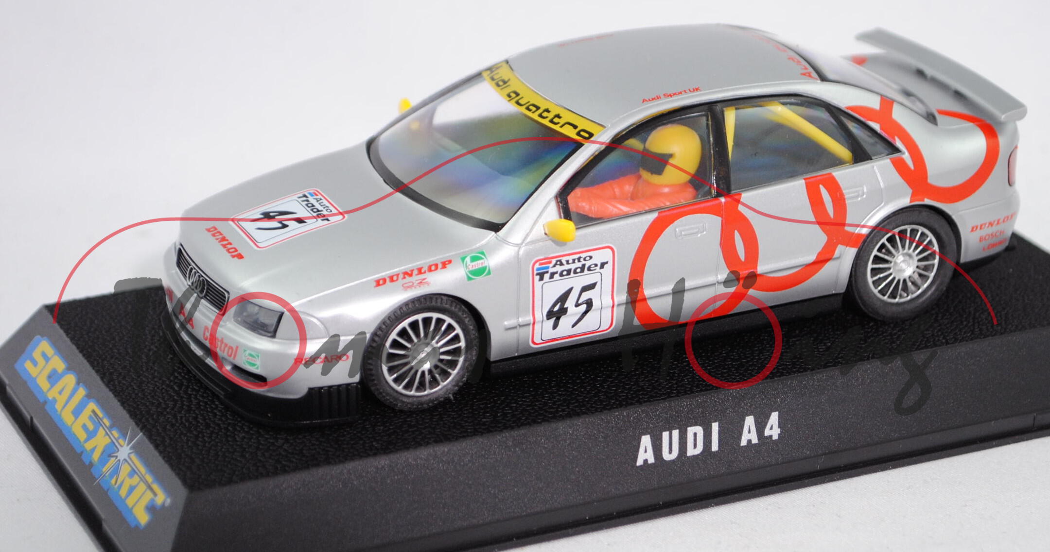 Audi A4 quattro Supertouring BTCC 1996 Frank Biela Nr. 45 Audi Sport UK SCALEXTRIC 1 32 mb C2002 audia4btcc1996bielanr45scalextric132pcbox