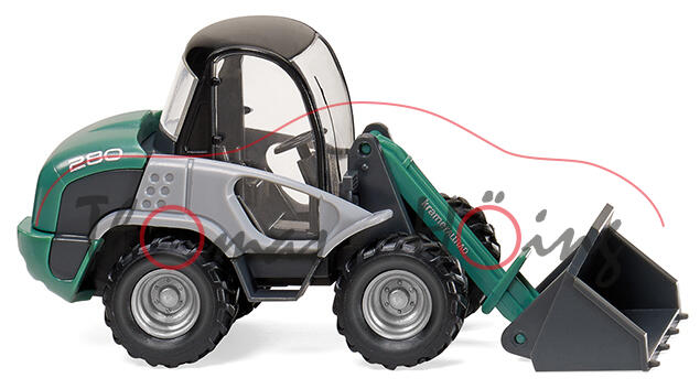 Kramer Radlader 280 (Motor: Yanmar 4TNV88, Modell 2003-2011), schwarz/grün, Wiking, 1:87, mb