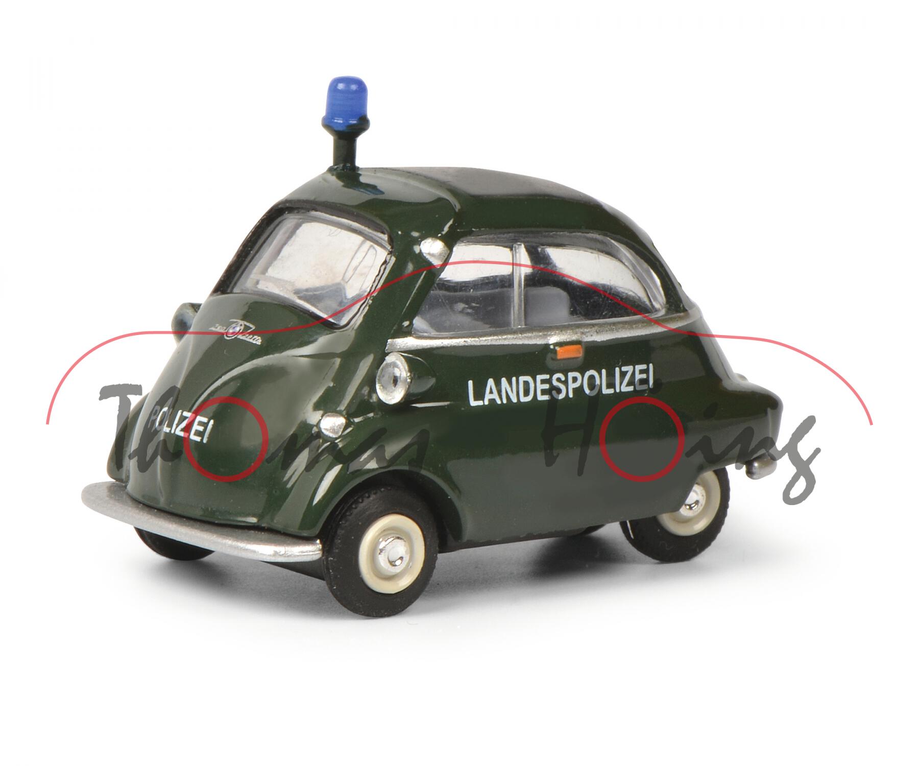 BMW Isetta 300 (Typ 4-Rad, Mod. 1958-1962) Landespolizei, tannengrün, POLIZEI, Schuco, 1:64, mb