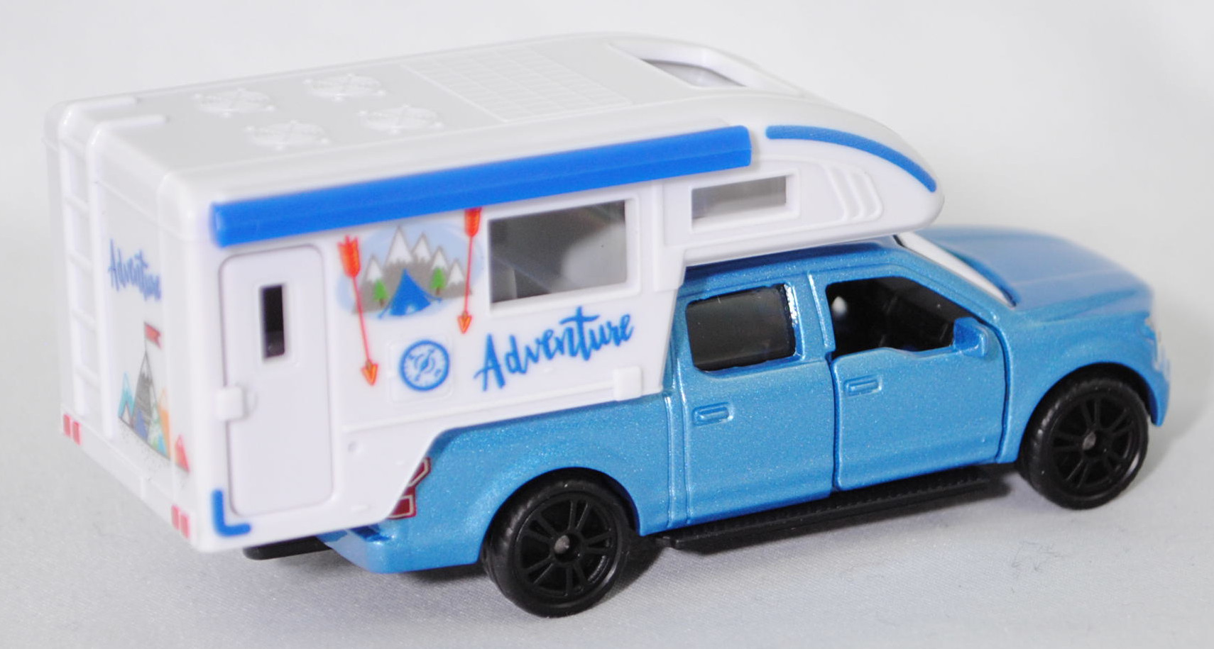 00000 Ford F-150 LARIAT STANDARD V8 SuperCrew mit 5,5 Ft Ladefläche (P552, Modell 2018-2020) mit Pick-Up-Wohnkabine, hell-brillantblaumetallic, SIKU SUPER, 1:71, P29f