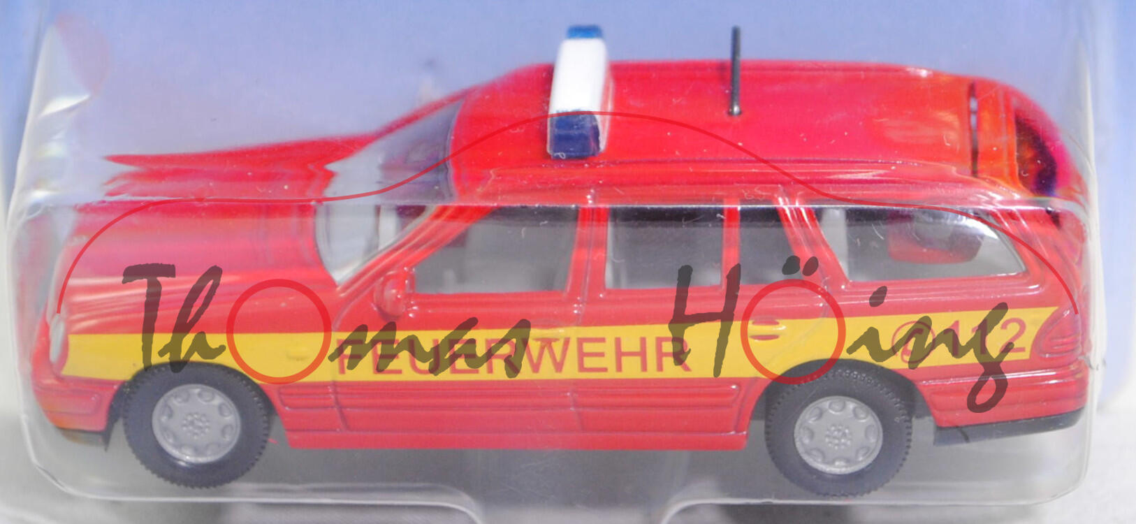 00001 Mercedes-Benz E 290 Turbodiesel T (S 210, Mod. 96-99) Feuerwehr-Einsatzleitwagen, rot, FEUERWEHR C 112, ohne Druck TURBODIESEL, SIKU, 1:56, P28a gebrochen