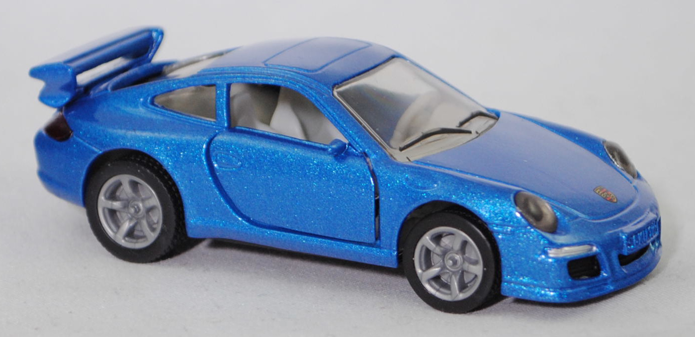 00005 Porsche 911 Carrera S (Typ 997.1 Coupé / 997 MK1 Coupé, Vorfacelift, Modell 2004-2008), verkehrsblaumetallic, B22a / B22b geschlossen silbergrau, SIKU SUPER, 1:55, m