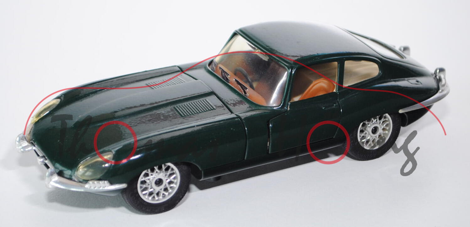 Jaguar Type E, moosgrün, innen beige/braun, Türen + Motorhaube zu öffnen, majorette, 1:24