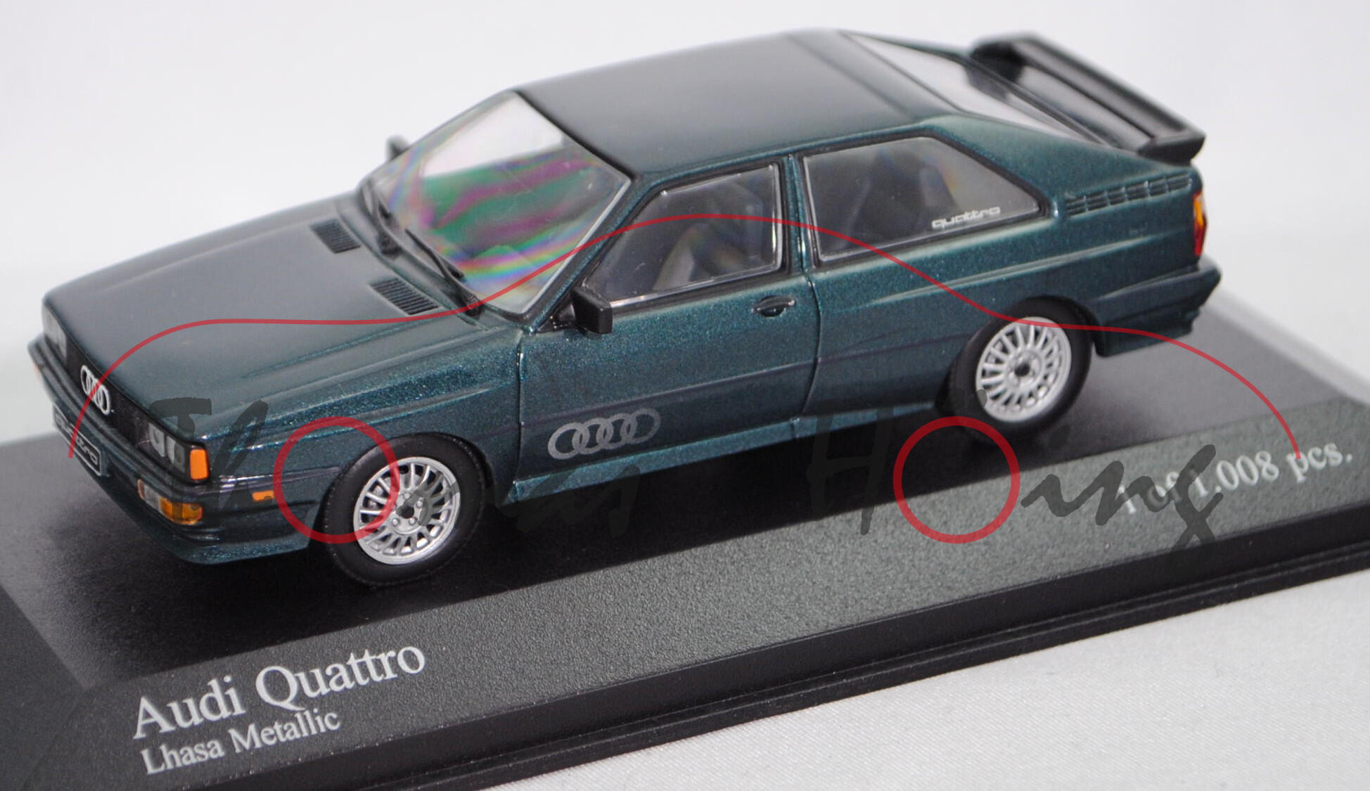 Audi quattro (Baureihe B2, Typ 85Q, Modell 1980-1982), lhasa metallic, Minichamps, 1:43, PC-Box