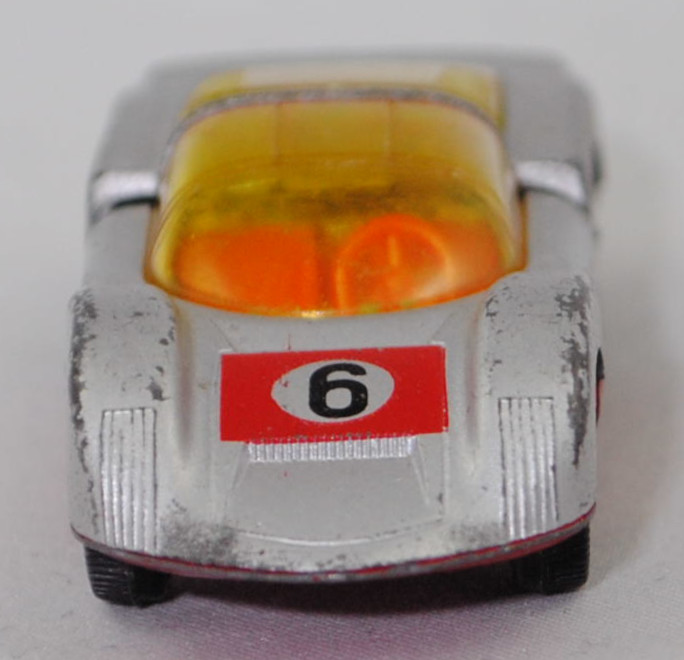 00003 Porsche 906 Carrera 6 (Typ Standard Coupé, Modell 1966-1966), silbergraumetallic/verkehrsrot, Startnummer 6, Bpr. V 285, Germ, Verglasung gelb, R10 weiß, SIKU SUPER, 1:59, vsc