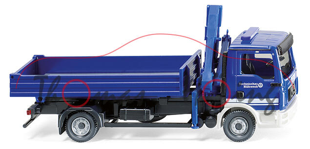 THW - MAN TGL Pritschen-LKW mit Ladekran, ultramarinblau/weiß, THW / Technisches / Hilfswerk, Wiking