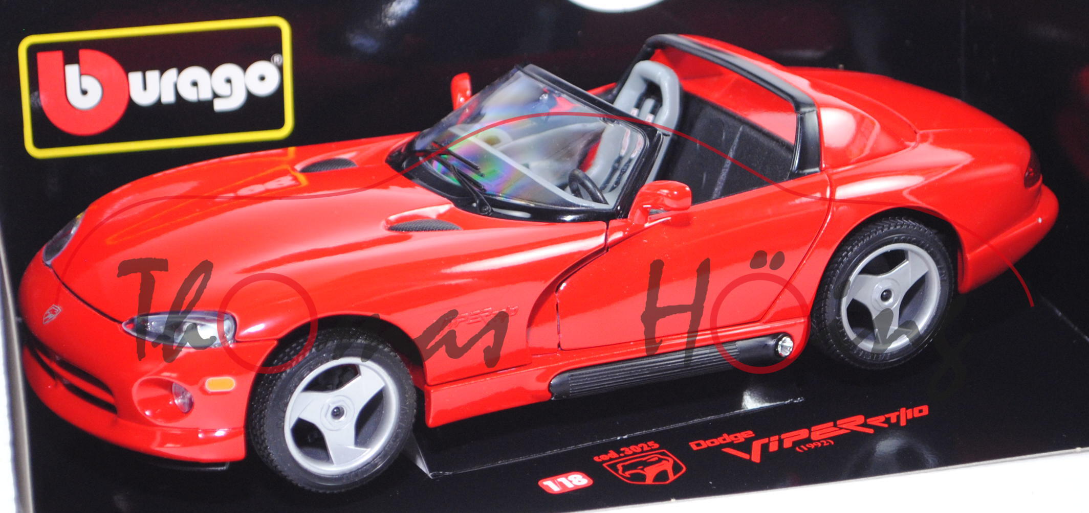 Dodge Viper RT/10 (1. Gen., Modell 1992-1995), rot, Sitz links fehlt, Bburago / DIAMONDS, 1:18, mb