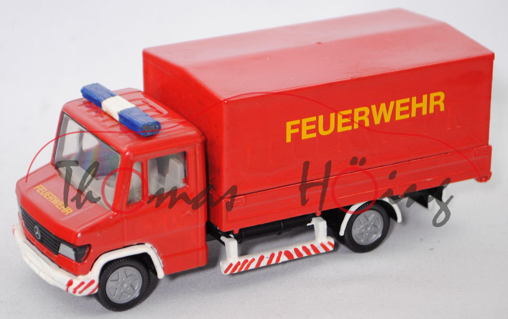 Mercedes-Benz Vario (Typ T2W-Serie, Mod. 1996-1998) mit Plane, rot, FEUERWEHR, SIKU, 1:55, Umbau