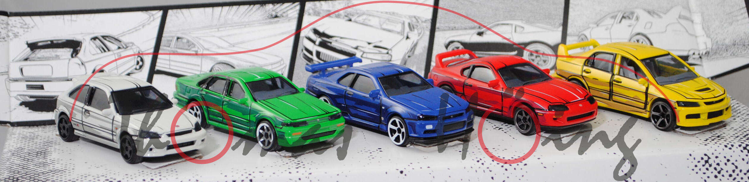 Giftpack Japan: Honda Civic+NISSAN Cefiro+Nissan Skyline+Toyota Supra+Mitsubishi Lancer, majorette