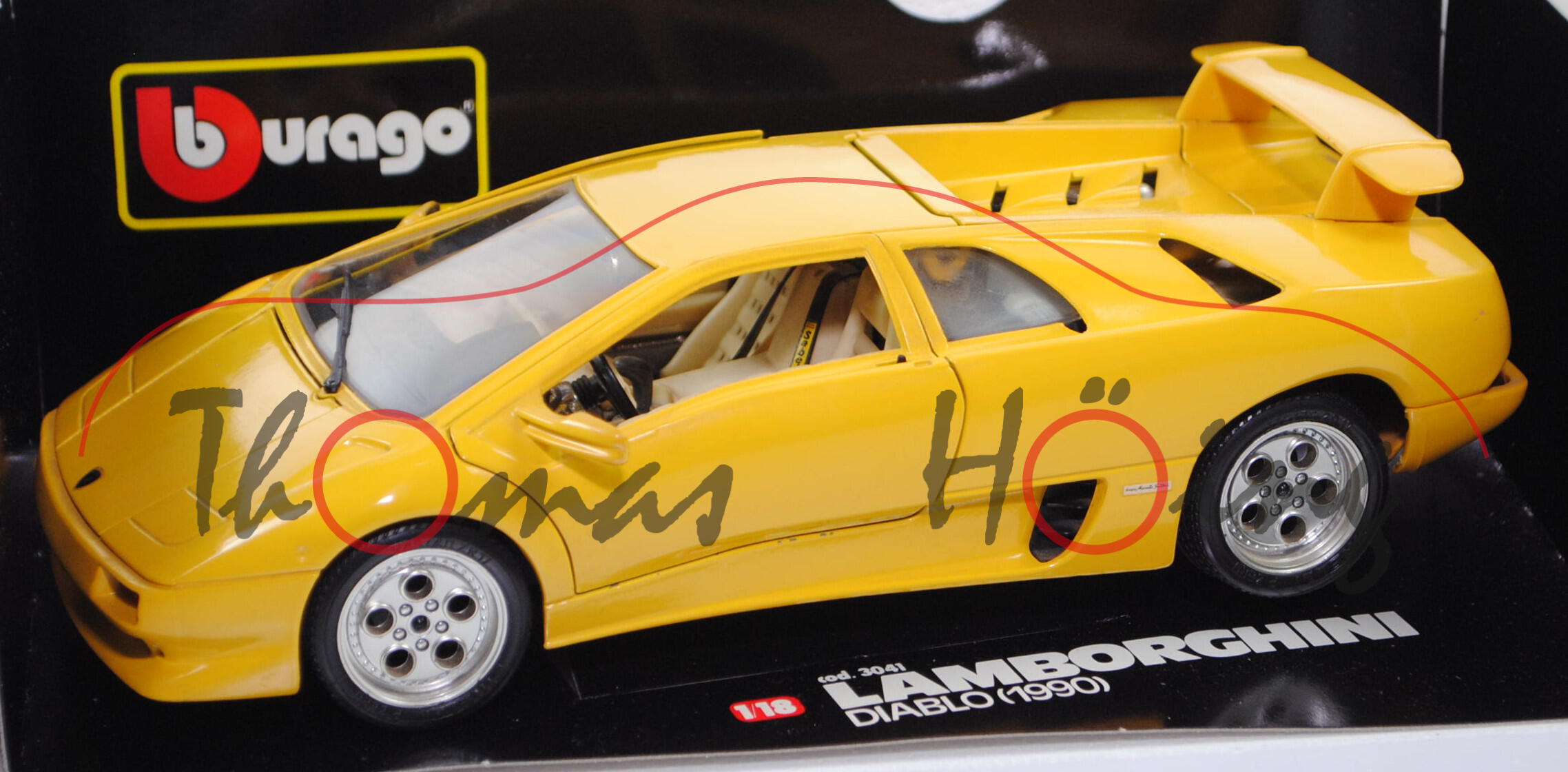 Lamborghini Diablo (Mod. 1990-1999, Baujahr 1990), hell-signalgelb, Bburago, 1:18, mb (Lagerspuren)