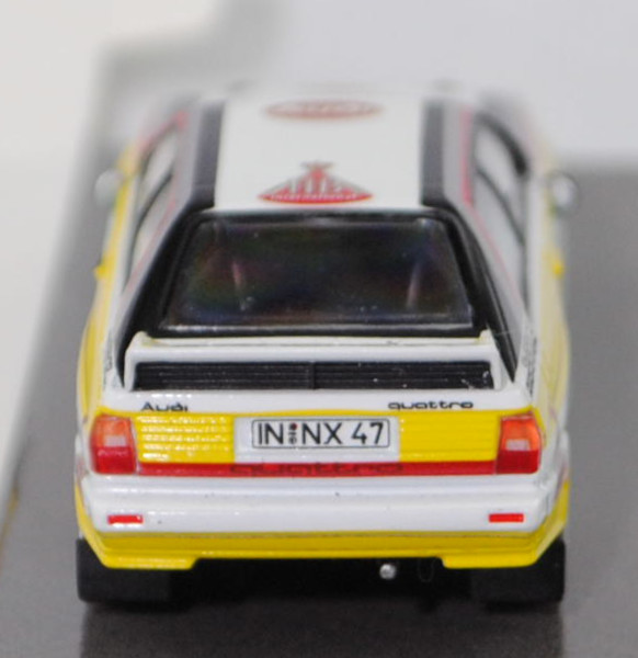 Audi quattro A2 Gruppe B (R1, Homologationsnummer B-243, Modell 1983-1984), weiß, 18. Rallye Portugal 1984, Nr. 4, Walter Röhrl / Christian Geistdörfer, Schuco, 1:64, mb