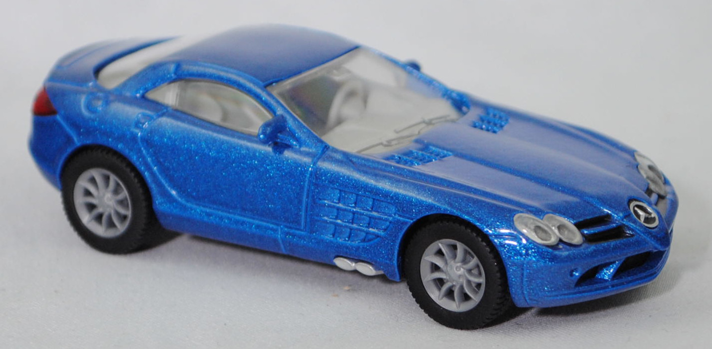 00002 Mercedes-Benz SLR McLaren (1. Generation, C 199, Modell 2004-2008), verkehrsblaumetallic, Bpr. 1004, B25a / B25b silbergrau, SIKU SUPER, 1:55, m