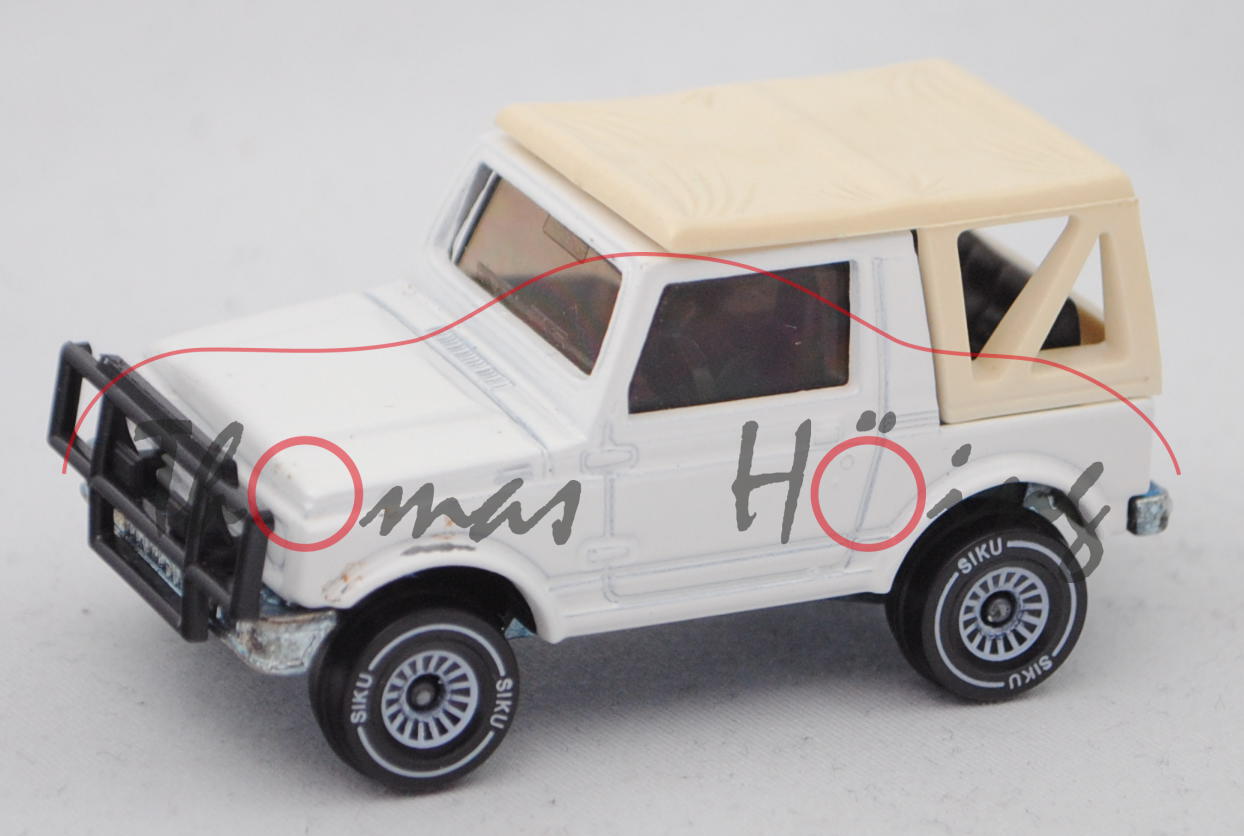 00000 Suzuki SJ 413 mit Soft Top (Typ JA51, Mod. 84-88), weiß, Verdeck cremeweiß, B4, SIKU, 1:56, m-