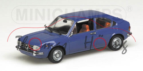 Alfa Romeo Alfasund, Modell 1972-1980, azzurro Le Mans, Minichamps, 1:43, PC-Box (Deckel der Schacht