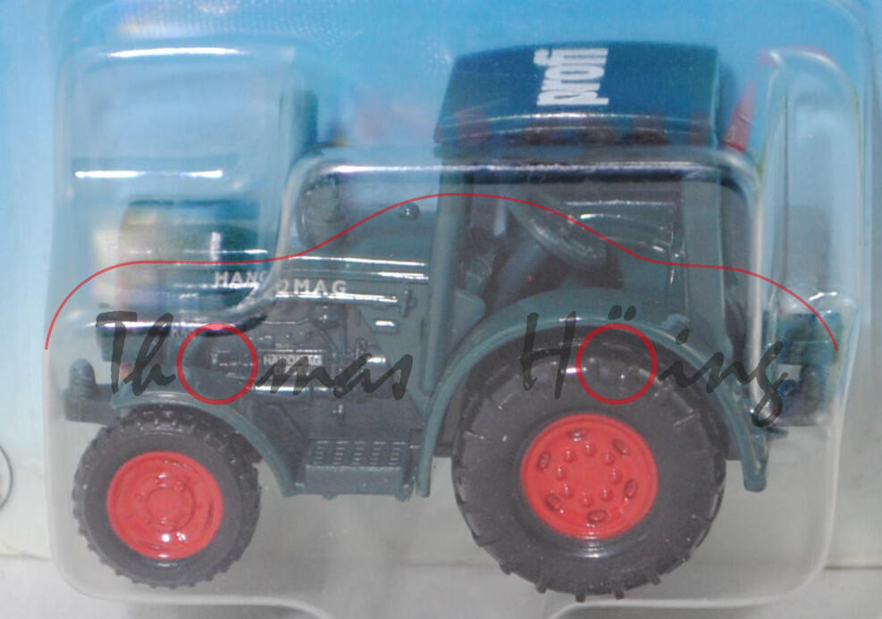 Hanomag R 45 Traktor (Mod. 50-57), blaugrün, profi auf Dach, P29a Werbeschachtel (Limited Edition)