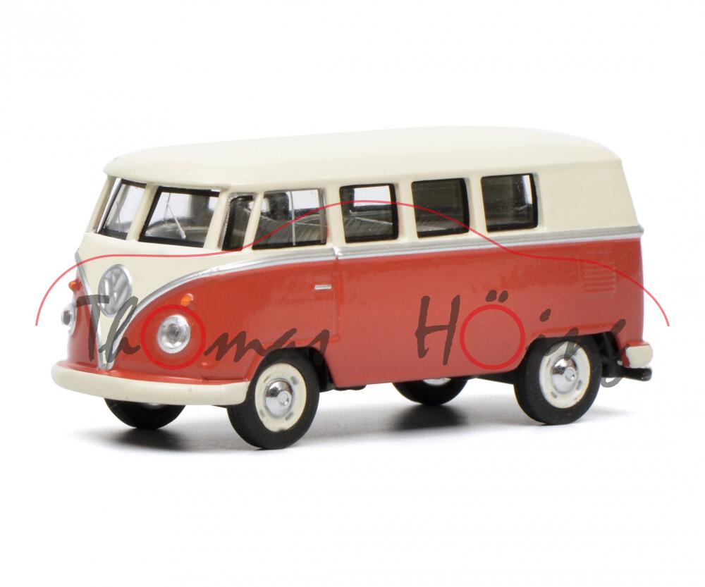 VW Transporter Kombi (Typ 2 T1, Modell 1962-1963), perlweiß/dunkel-tomatenrot, Schuco, 1:64, mb