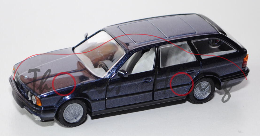 BMW 525i touring (Typ E34), Modell 1991-1994, stahlblaumetallic, Türen + Heckklappe + Heckfenster zu