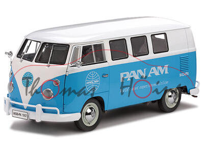 VW Transporter Kombi (Typ 2 T1), Modell 1962, hell-grauweiß/lichtblau, PAN AM / World\'s most experi