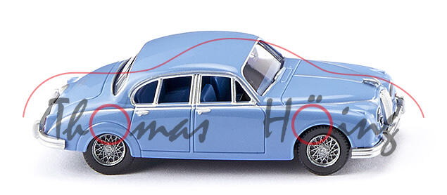 Jaguar MK II (Mod. 1959-1967, Bj. 1959), blau, innen brillantblau, Lenkrad schwarz, Wiking, 1:87, mb