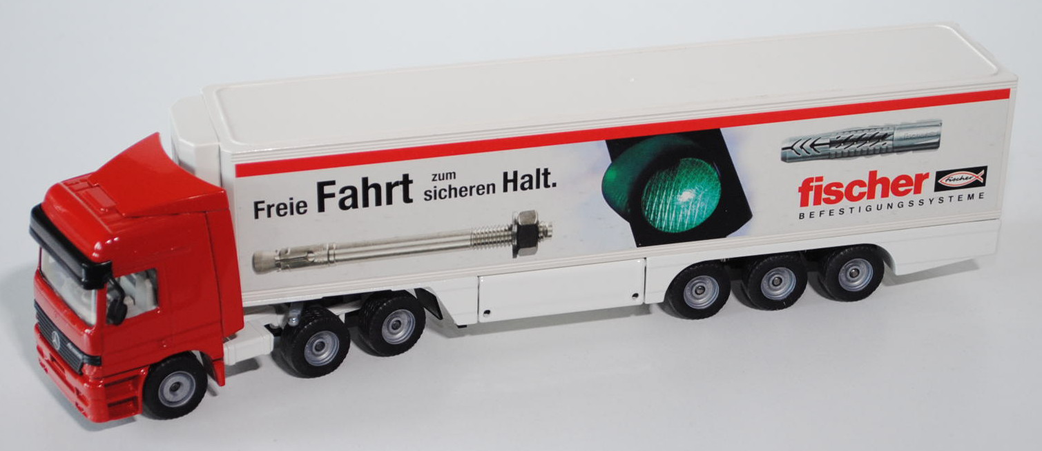 Mercedes Actros LH 1857 Koffer-Sattelzug, verkehrsrot/cremeweiß, Freie Fahrt zum / sichern Halt. / f