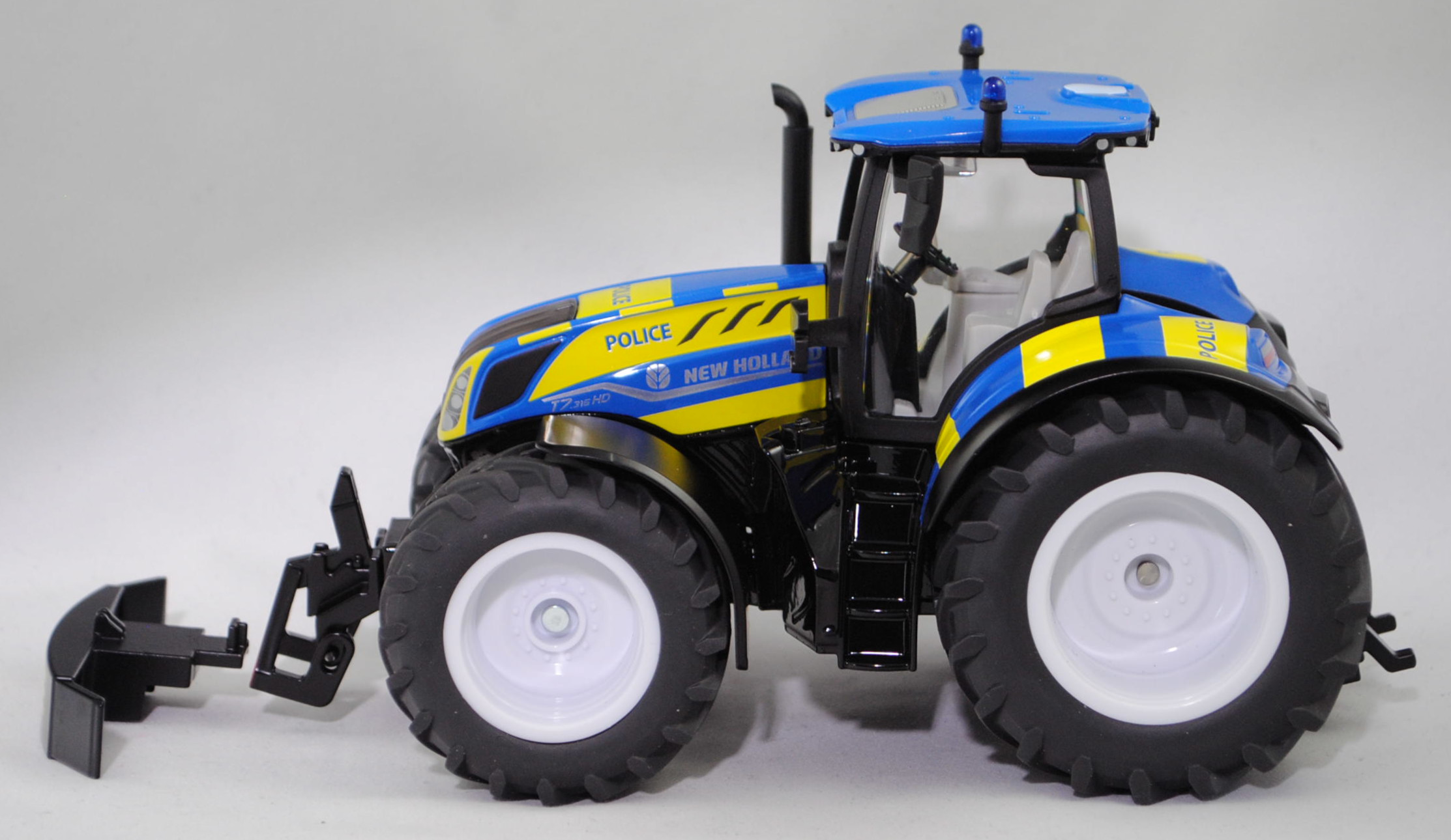 00000 New Holland T7.315 HD AC New Generation (2. Generation, Modell 2021-) Polizei Traktor, hell-signalblau/mattschwarz, POLICE, SIKU FARMER 1:32, L17mpK