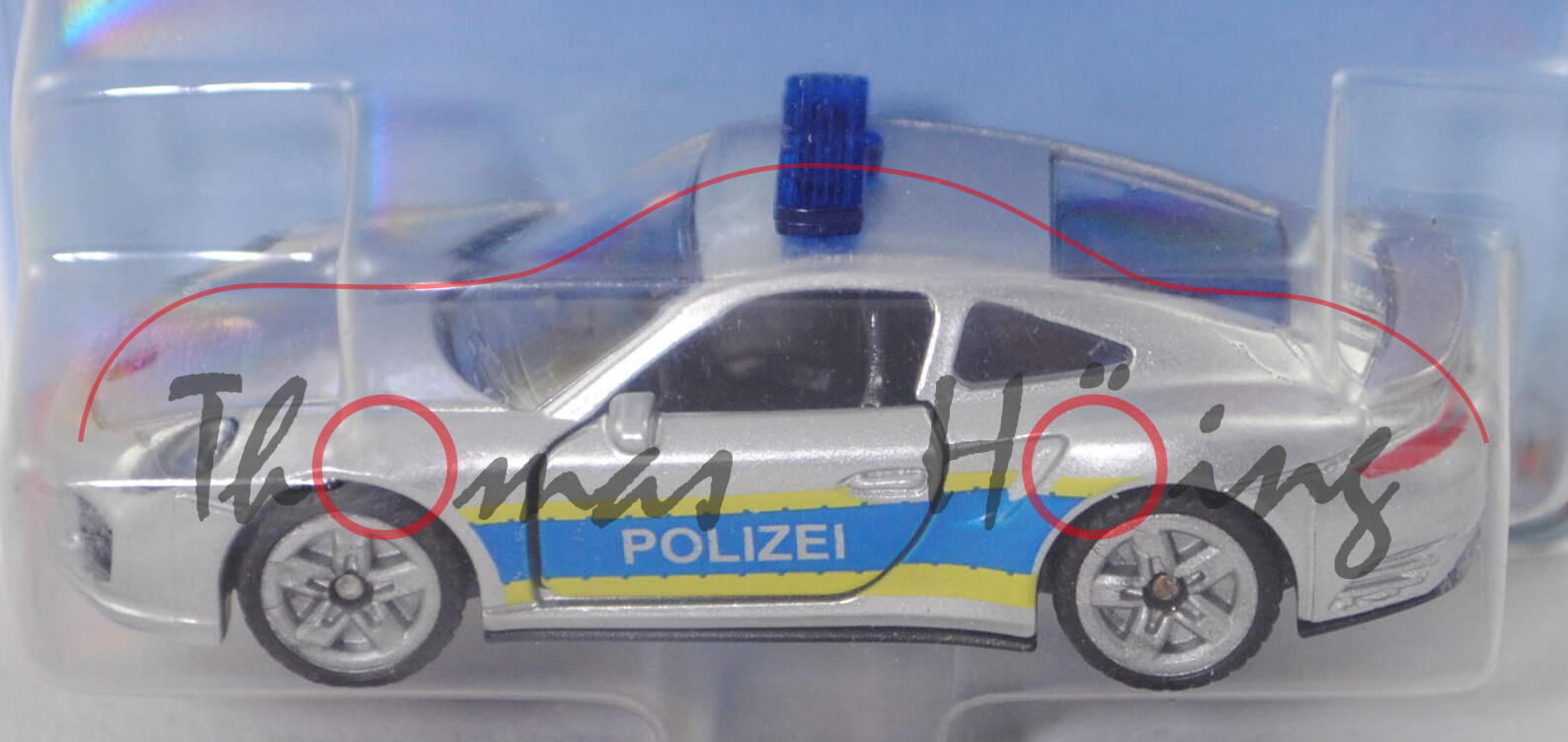 00001 Porsche 911 Turbo S (Mod. 15-) Autobahnpolizei, weißalu, flache Blaulichter, B47 silber, P29e