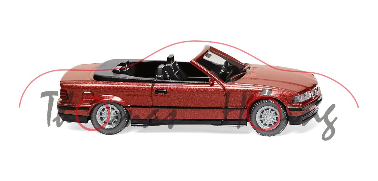 BMW 325i Cabriolet (3. Gen. 3er-Reihe, E36, Fl. 1993, Modell 93-95), weinrot met., Wiking, 1:87, mb