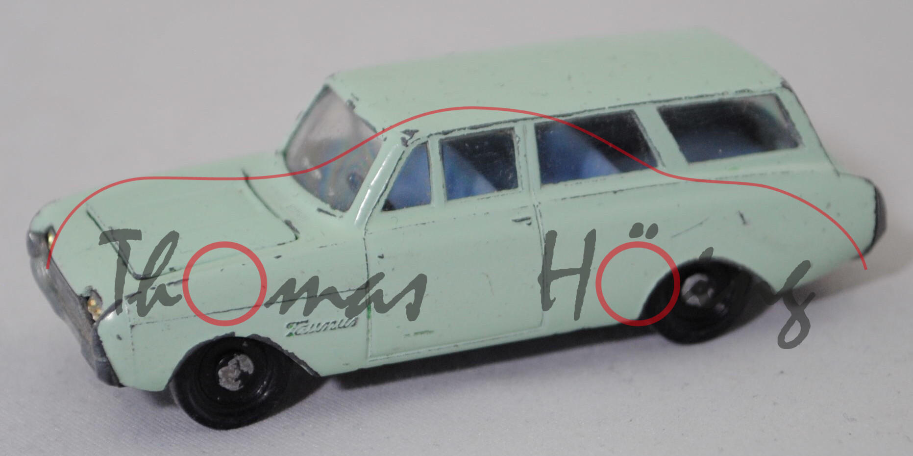 00001 Ford Taunus 17M Turnier (P3 bzw. Projekt NPX, Modell 1962-1963), weißgrün, Schlossträger ohne Griffmulde, R1 mit gesilberter Radkappe, SIKU, 1:62, m-