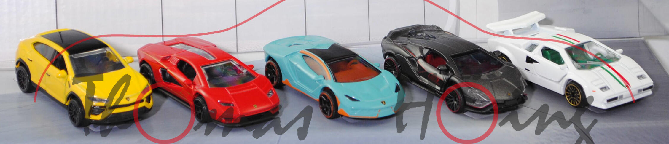 Giftpack Lamborghini (5 Modelle): Urus + Countach LPI 800-4 + Centenario LP 770-4 + Sián FKP 37 Coupé + Countach LP 400, majorette, mb