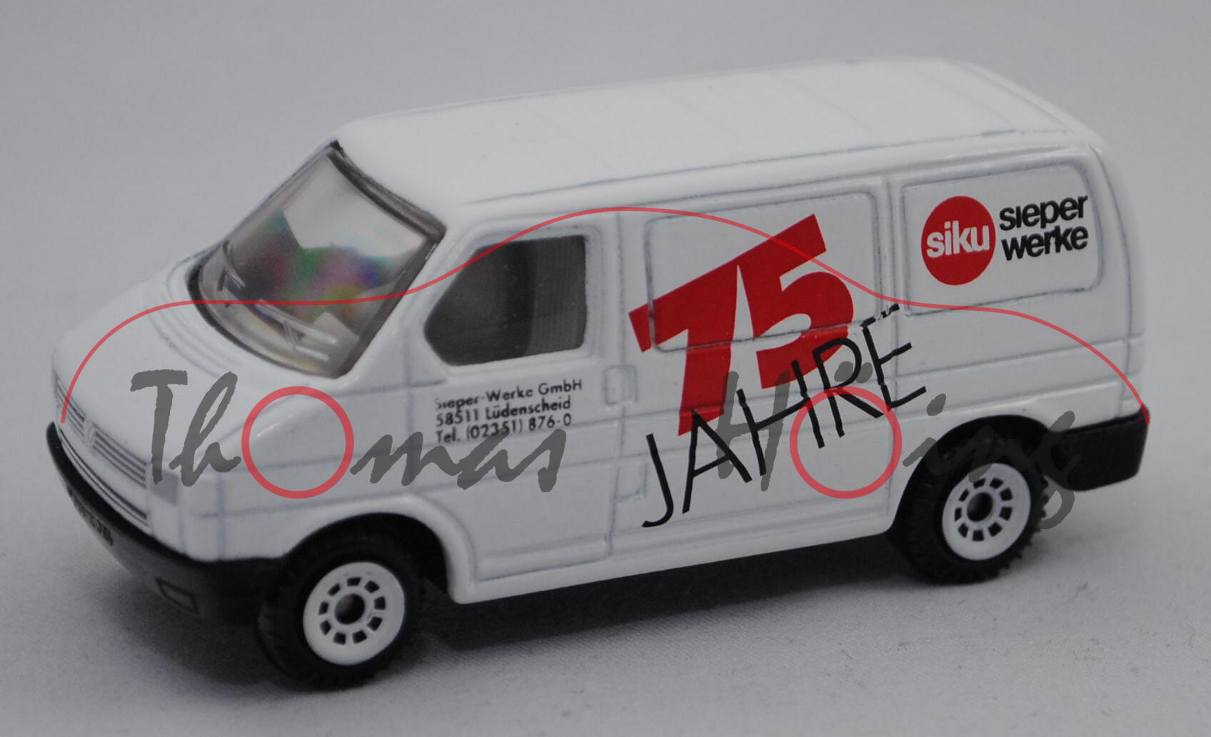 00422 VW T4 Transporter Kastenwagen (Typ 70, Mod. 90-95), weiß, Sieper Werke/75 JAHRE, VW unten, C1