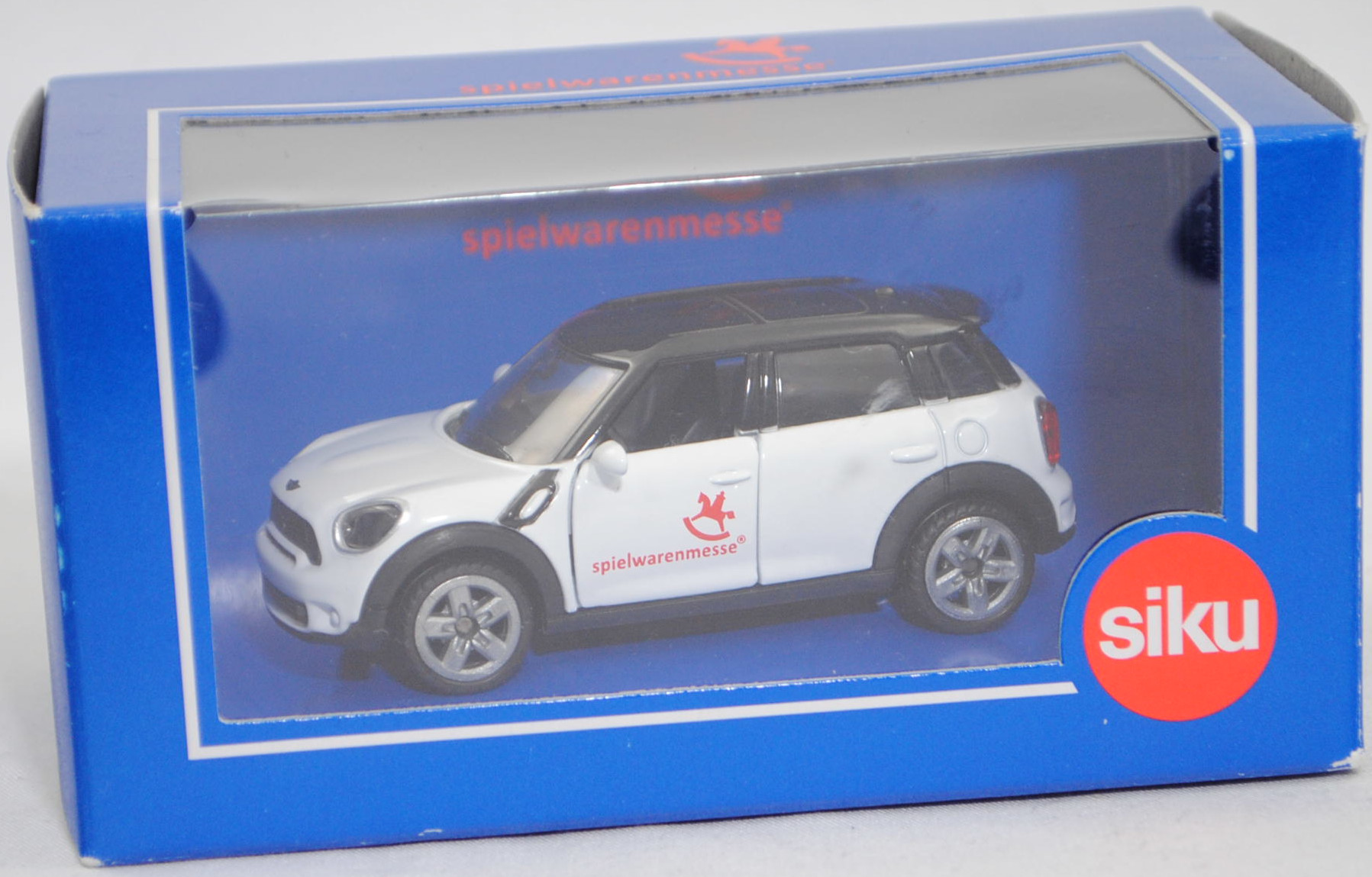 00401 Mini Cooper S Countryman (R60, Vorfacelift, Modell 2010-2014), Karosserie weiß, Dach schwarz, spielwarenmesse, SIKU SUPER, 1:55, Werbeschachtel (Limited Edition 2014)