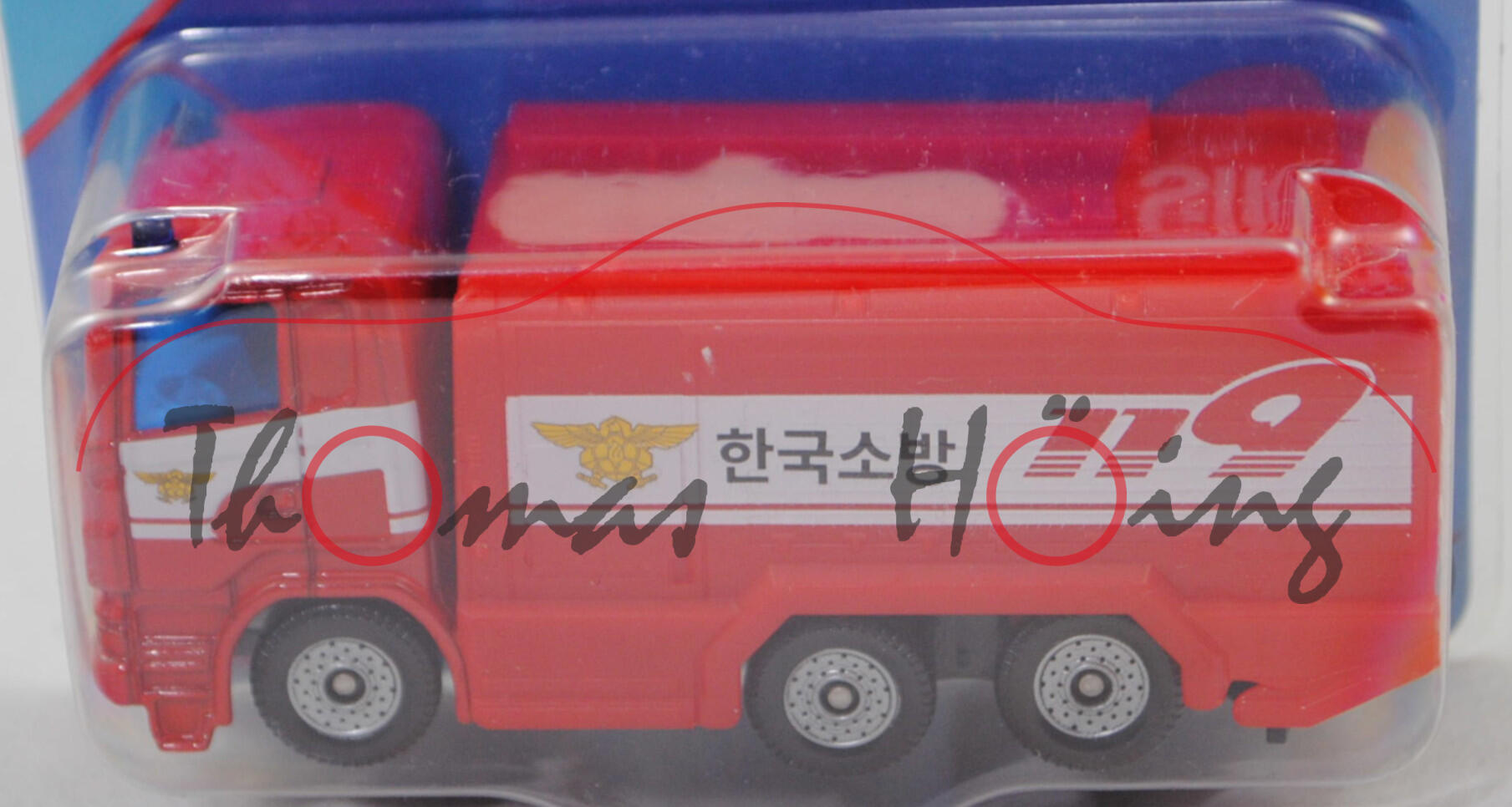 72801 KR Scania R380 (CR16, Modell 2004-2009) Fire Engine, rot, Logo und 119, P29e Werbeblister