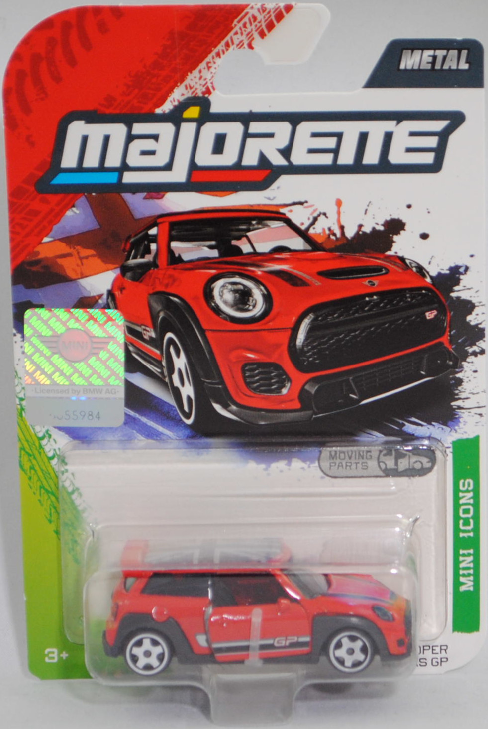 MINI John Cooper Works GP (F56, 1. Facelift 2018, Modell 2020-2020) (Nr. 265C), Karosserie hell-verkehrsrot, Dach schwarz, majorette, 1:58, Blister (MINI ICONS PREMIUM CARS)