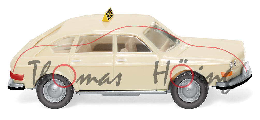 Taxi - VW 411 Limousine mit Schrägheck (Typ 4, Modell 1968-1972), hellelfenbein, Wiking, 1:87, mb