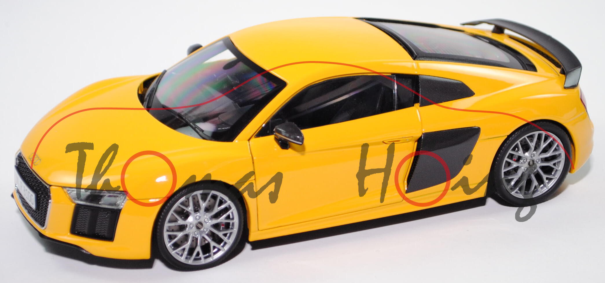 Audi R8 V10 plus (2. Gen., Baureihe 4S, Typ Coupé, Modell 15-19), vegasgelb, Kyosho, 1:18, Werbebox