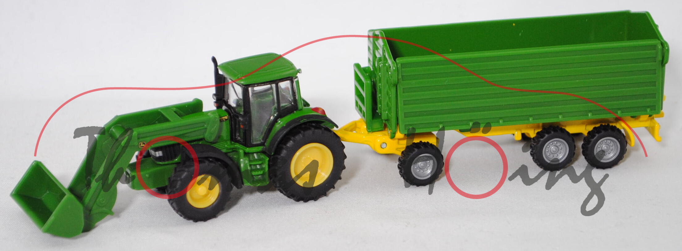 00002 John Deere 6920 S mit Frontlader+Dreiseitenkipper, grün, Felgen gelb+grau, SIKU, 1:87, L17mpK