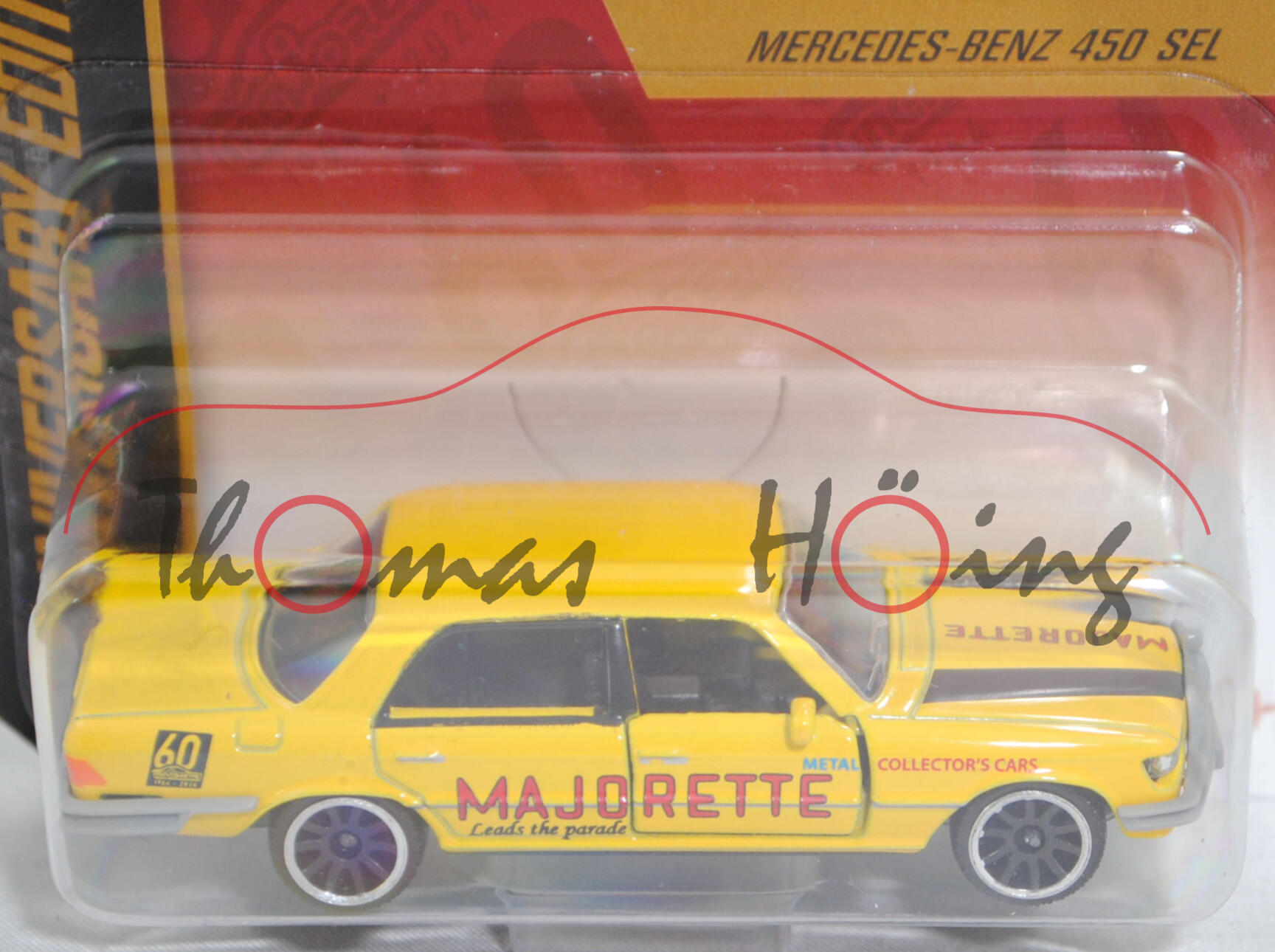 Mercedes-Benz 450 SEL 6.9 (Baureihe W 116, Modell 1972-1980), verkehrsgelb, majorette, 1:61, Blister