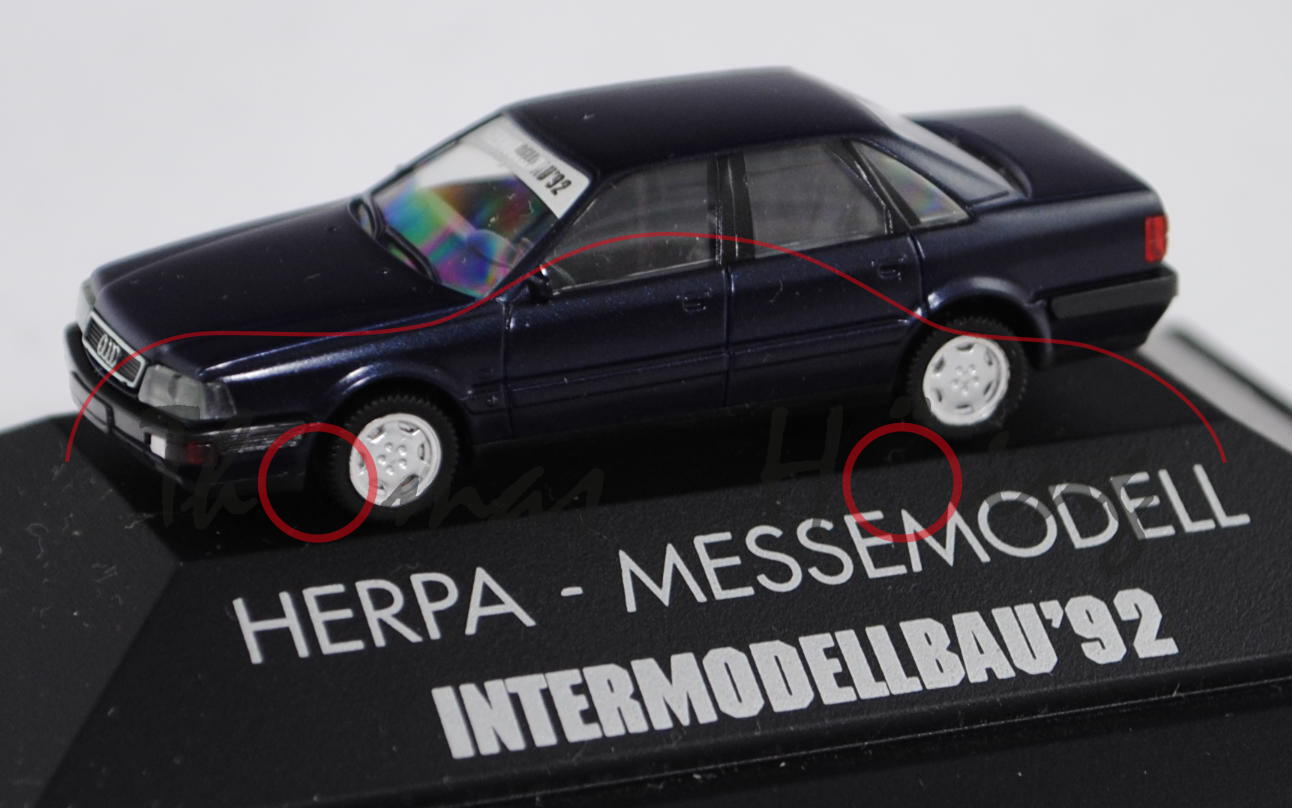 Audi V8 (D11, Typ 4C, Modell 1988-1994), dunkelblaumetallic, INTERMODELLBAU \'92, HERPA - MESSEMODEL