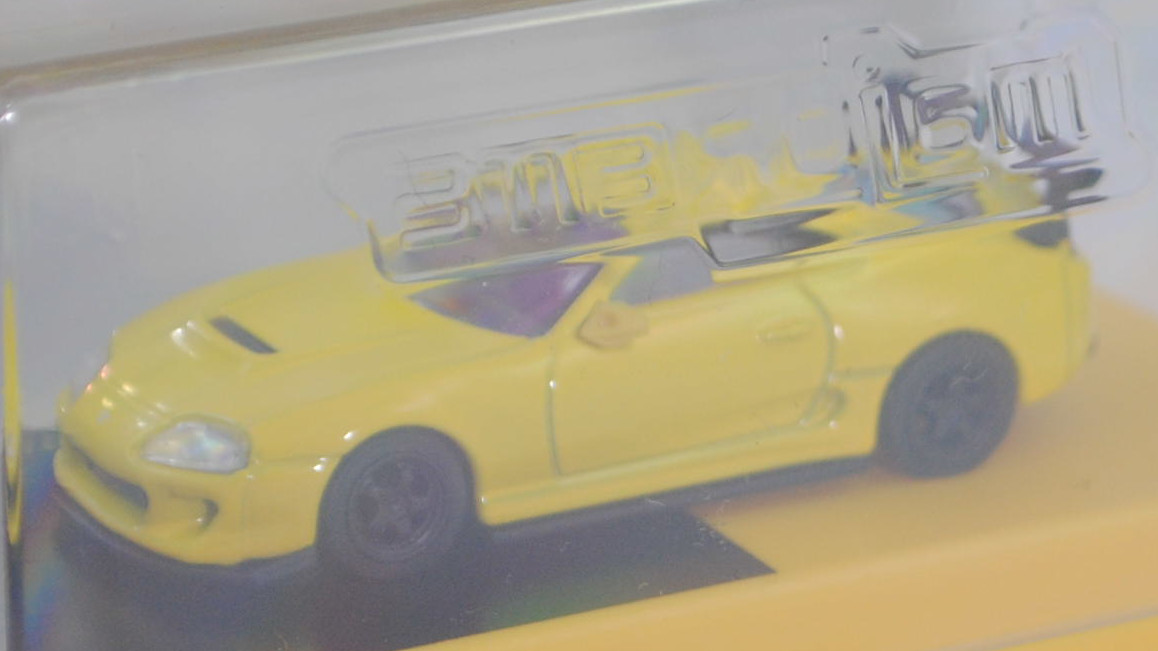 Toyota Supra RZ (4. Generation, JZA80 (in den USA Supra MKIV genannt), Vorfacelift, Modell 1993-1996), zinkgelb, majorette, 1:64, PC-Box im Blister (Collection)