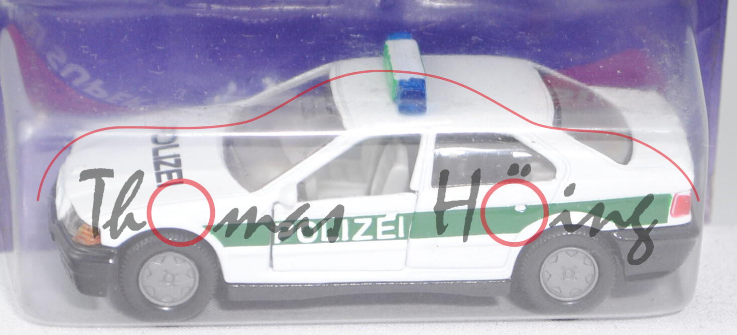 00001 BMW 320i (Baureihe E36, Modell 1992-1996) Polizei-Streifenwagen, reinweiß/hell-moosgrün, innen