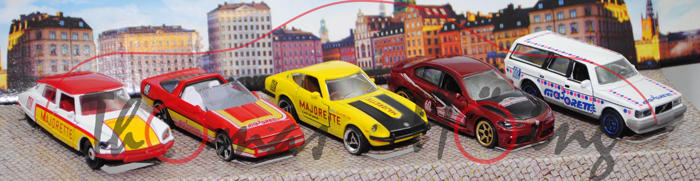 ANNIVERSARY EDITION Giftpack: Citroen + Corvette + Datsun + Alfa Romeo + Volvo, majorette, mb