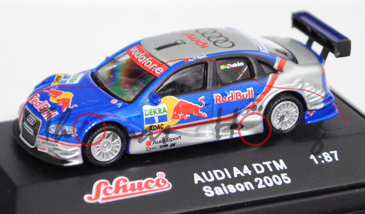 Audi A4 DTM 2005 (B7, Typ 8EC/R12), silber/blau, DTM 2005, Mattias Ekström, Nr. 1, Schuco, 1:87, mb