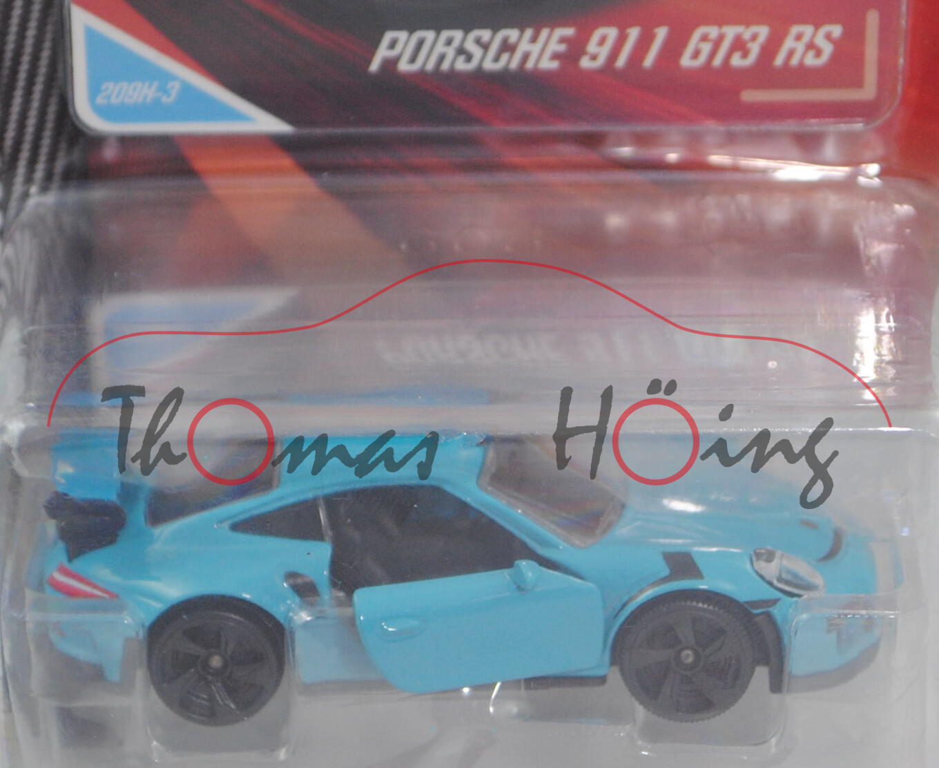 Porsche 911 GT3 RS (Typ 991.1, Modell 2015-2017), miami blue, Nr. 209H-3, majorette, 1:59, Blister