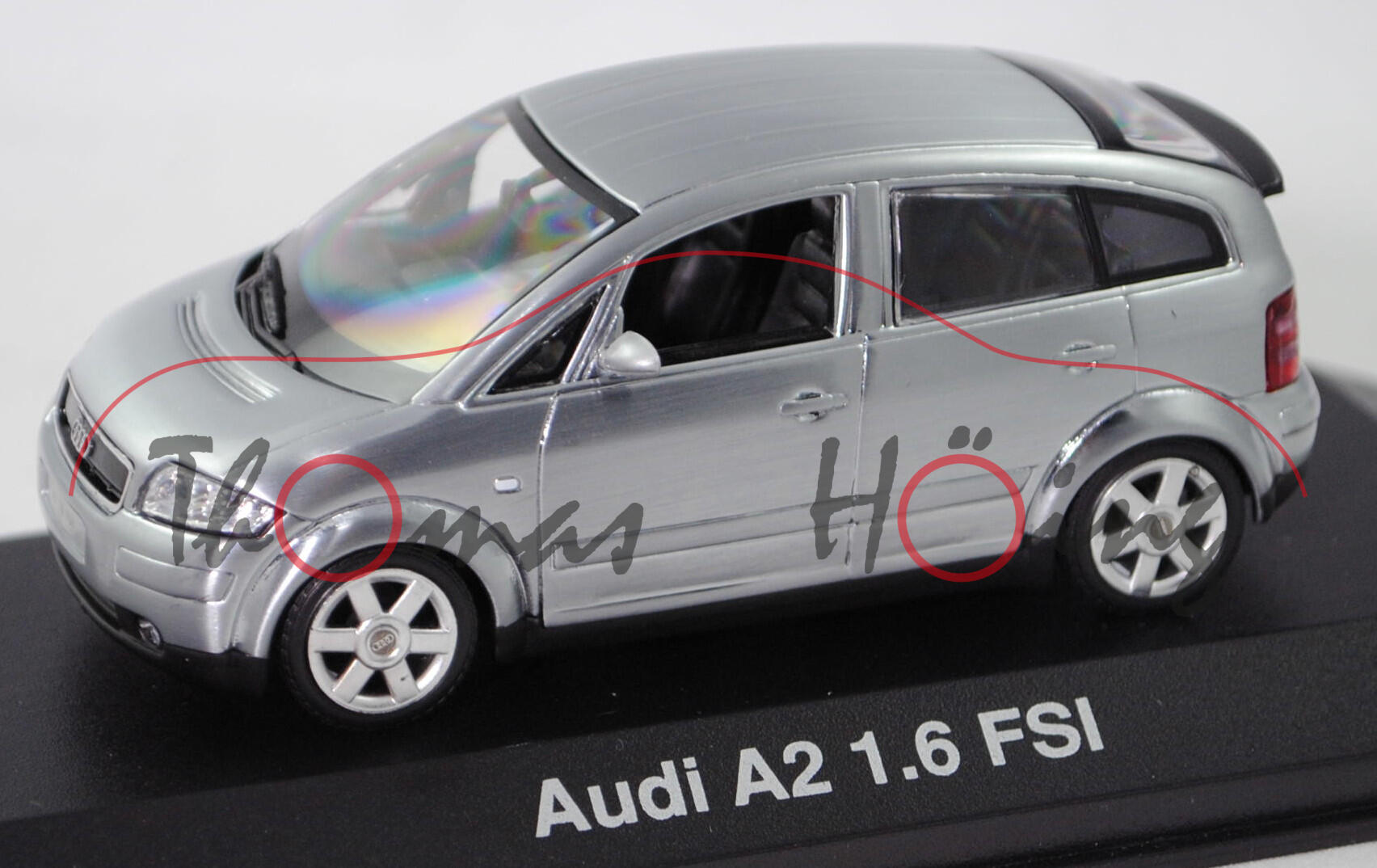 Audi A2 1.6 FSI (Typ 8Z, Modell 2002-2003), alu poliert, Minichamps, 1:43, Werbeschachtel (500 pcs.)